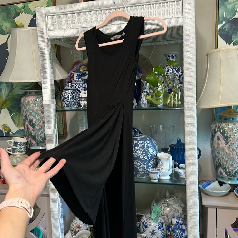 ATHLETA Sleeveless Maxi Dress in Black w/ Side Slit & Slip Dress Lining XS